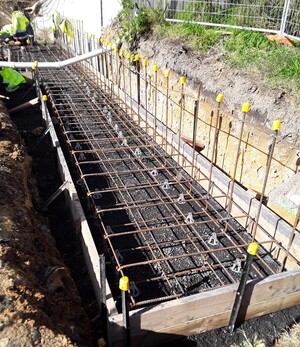 Steelwork for a retaining wall footing