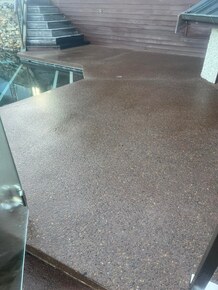 Tuscan pebble with 5kg brown oxide + overlayed over existing old tiled pool area